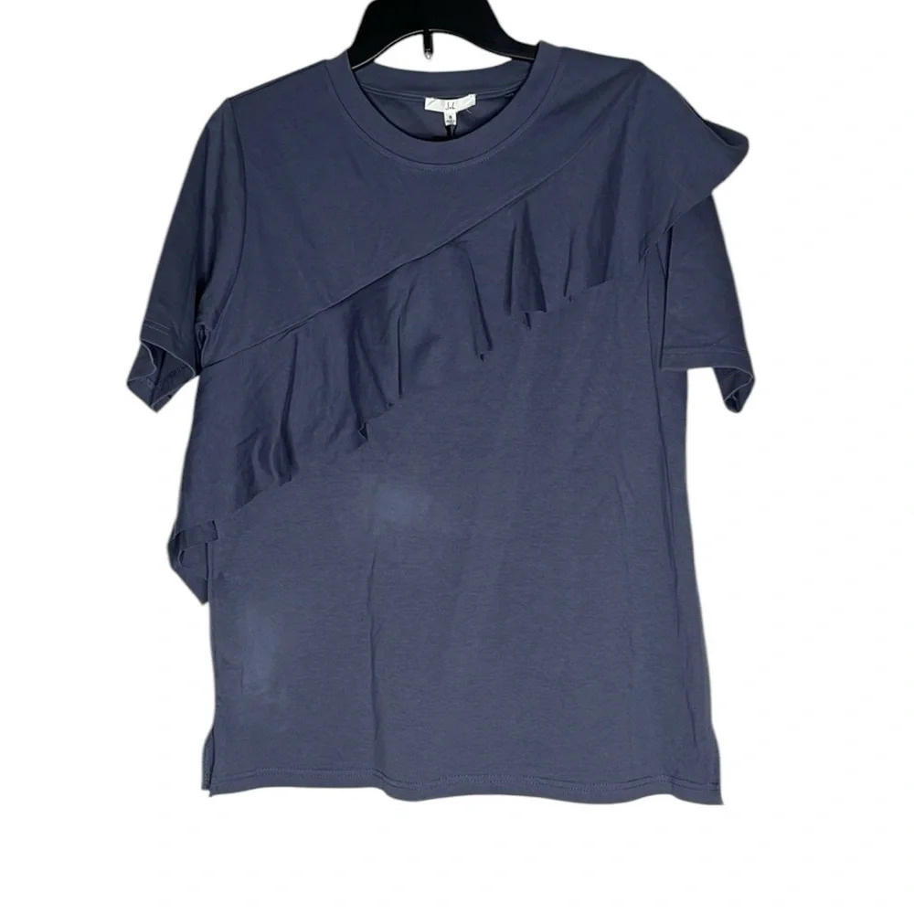JOH Blue Women’s Asymmetric Ruffled Short Sleeve Blouse Size S